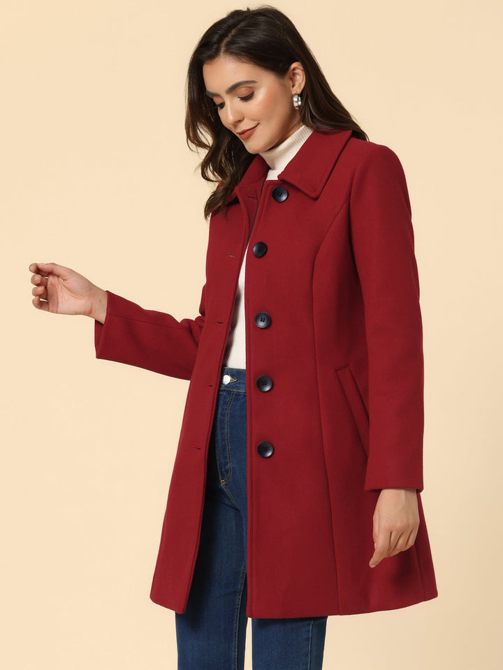 Women's Pea Coat Solid Single-Breasted Long Sleeve Regular Fit Mid Length