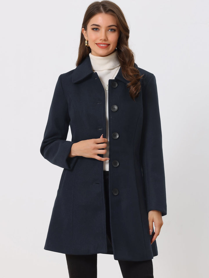 Women's Pea Coat Solid Single-Breasted Long Sleeve Regular Fit Mid Length