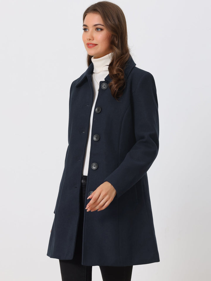Women's Pea Coat Solid Single-Breasted Long Sleeve Regular Fit Mid Length