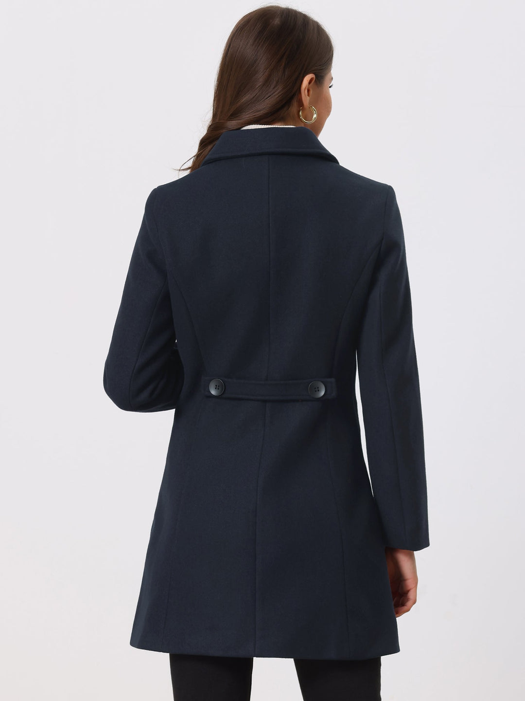 Women's Pea Coat Solid Single-Breasted Long Sleeve Regular Fit Mid Length