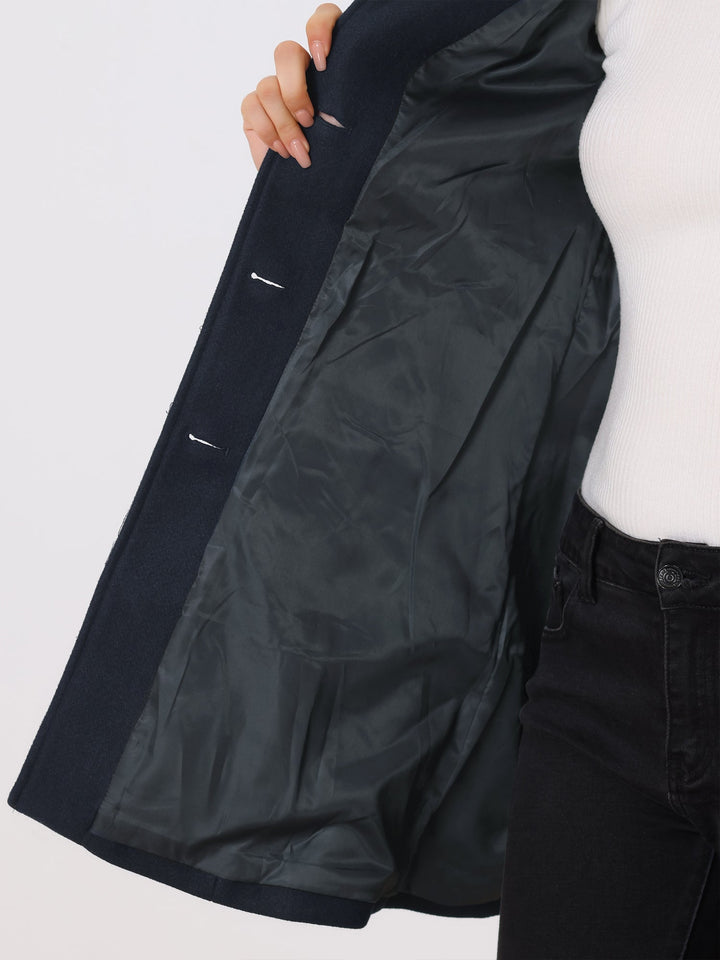 Women's Pea Coat Solid Single-Breasted Long Sleeve Regular Fit Mid Length