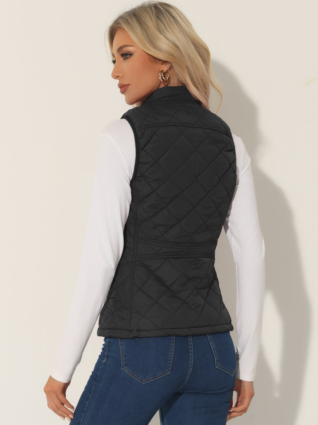 Women's Vest Quilted Lightweight Stand Collar Zip-Up Sleeveless Regular Fit