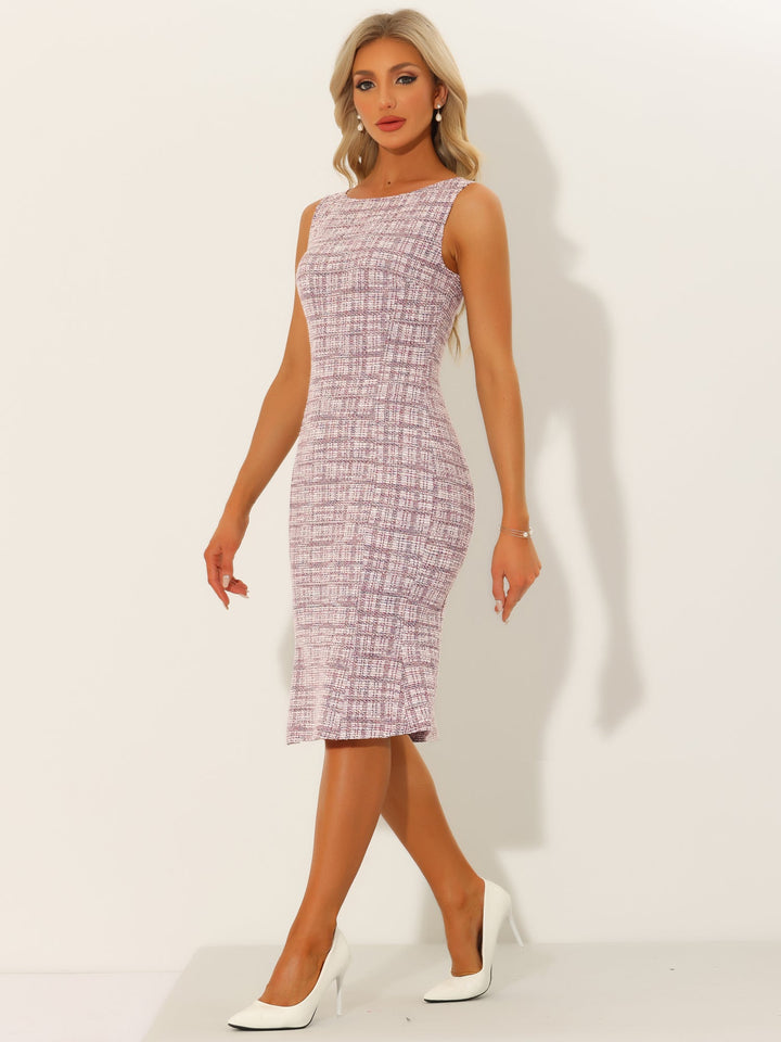 Women's Dress Tweed Plaid Sleeveless Bodycon Midi Fishtail
