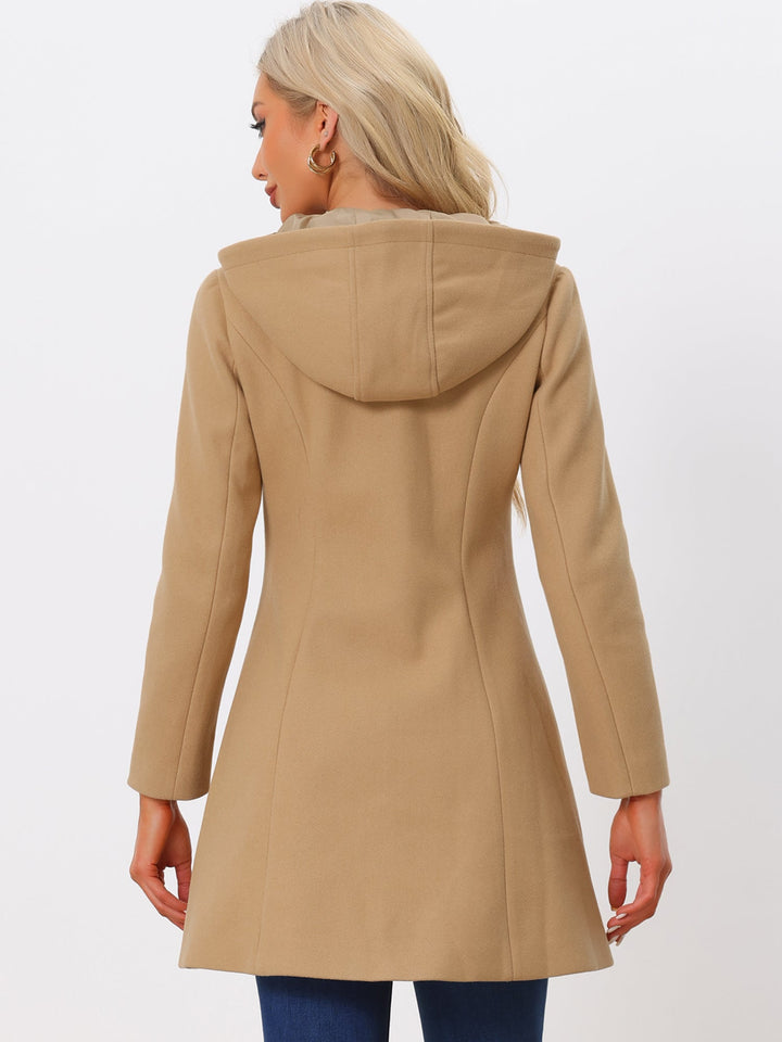 Women's Duffle Coat Hooded Toggle Button-Up Long Sleeve Winter