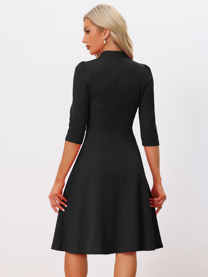 Women's A-Line Dress Retro Stand Collar 3/4 Sleeve Button Detail Office Work