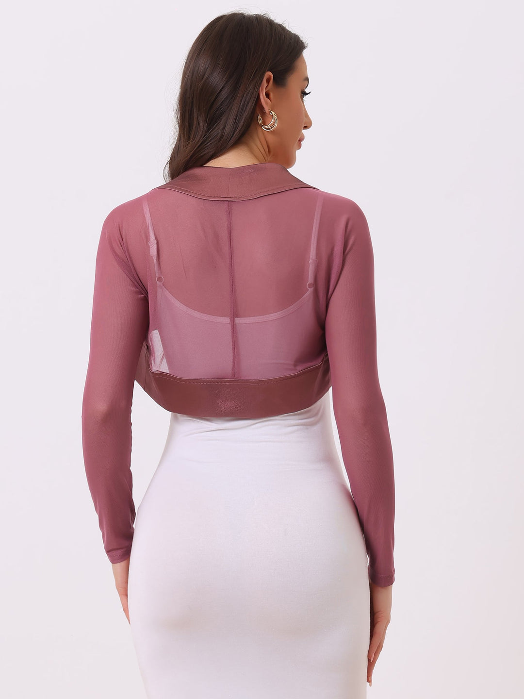 Women's Shrug Satin Mesh Sheer Open Front Cropped Long Sleeve