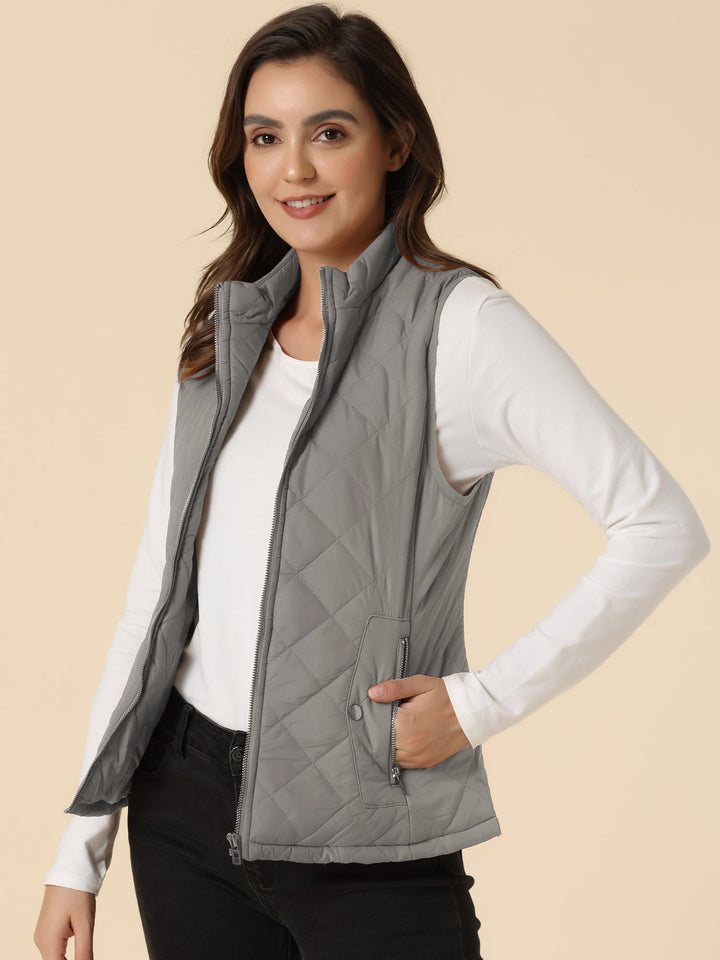 Women's Vest Quilted Lightweight Stand Collar Zip-Up Sleeveless Regular Fit