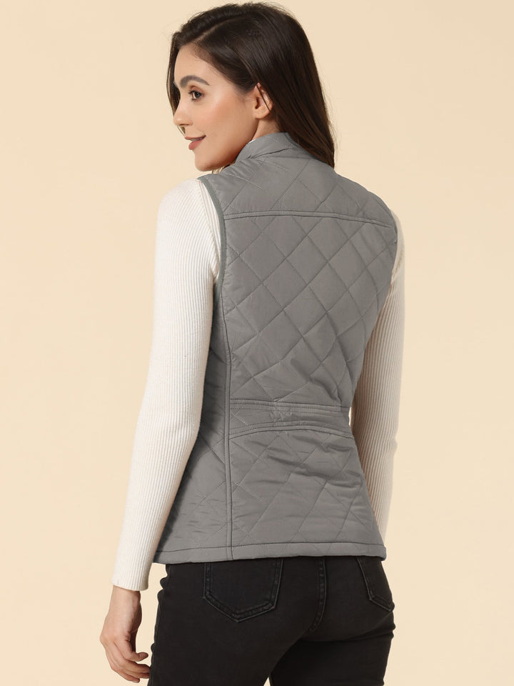 Women's Vest Quilted Lightweight Stand Collar Zip-Up Sleeveless Regular Fit