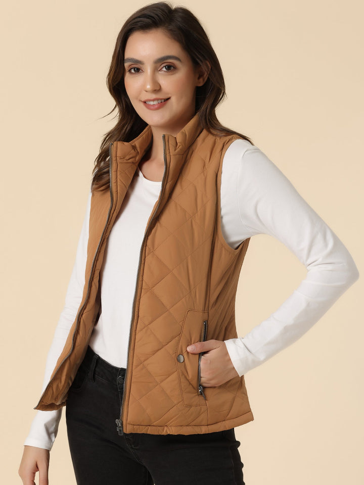 Women's Vest Quilted Lightweight Stand Collar Zip-Up Sleeveless Regular Fit
