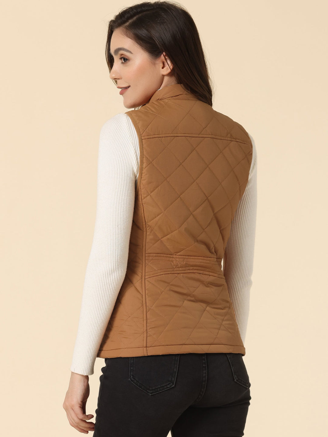 Women's Vest Quilted Lightweight Stand Collar Zip-Up Sleeveless Regular Fit