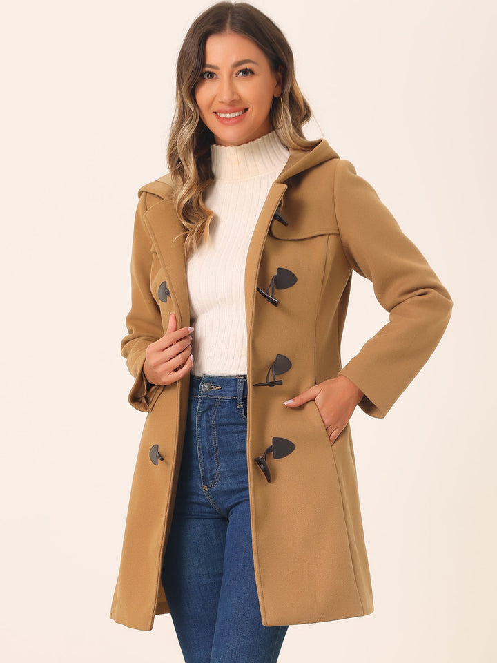 Women's Duffle Coat Hooded Toggle Button-Up Long Sleeve Winter