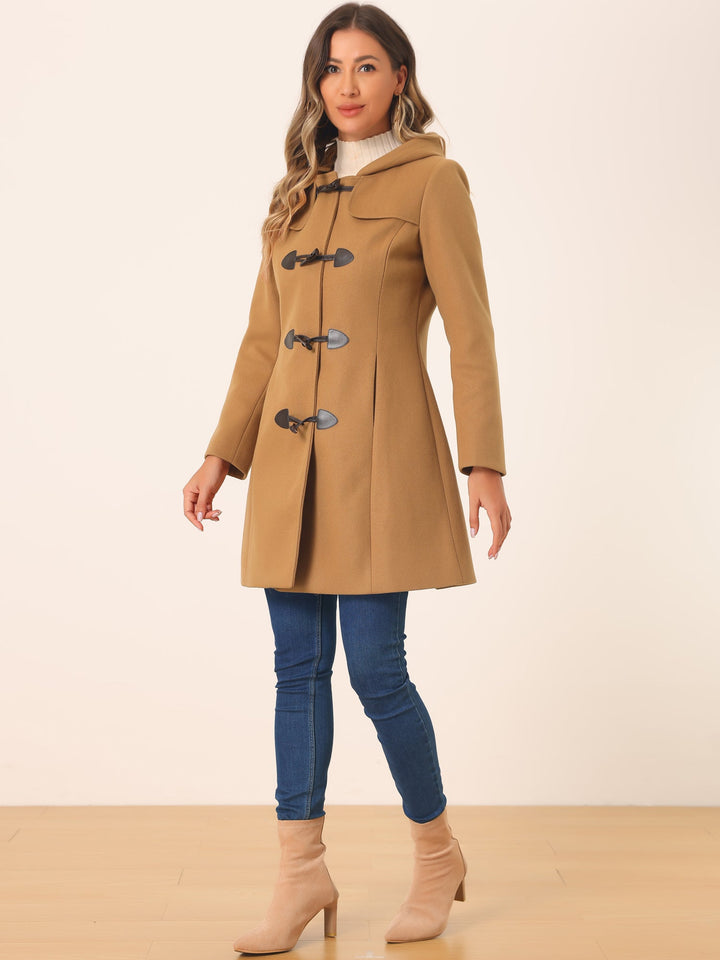 Women's Duffle Coat Hooded Toggle Button-Up Long Sleeve Winter