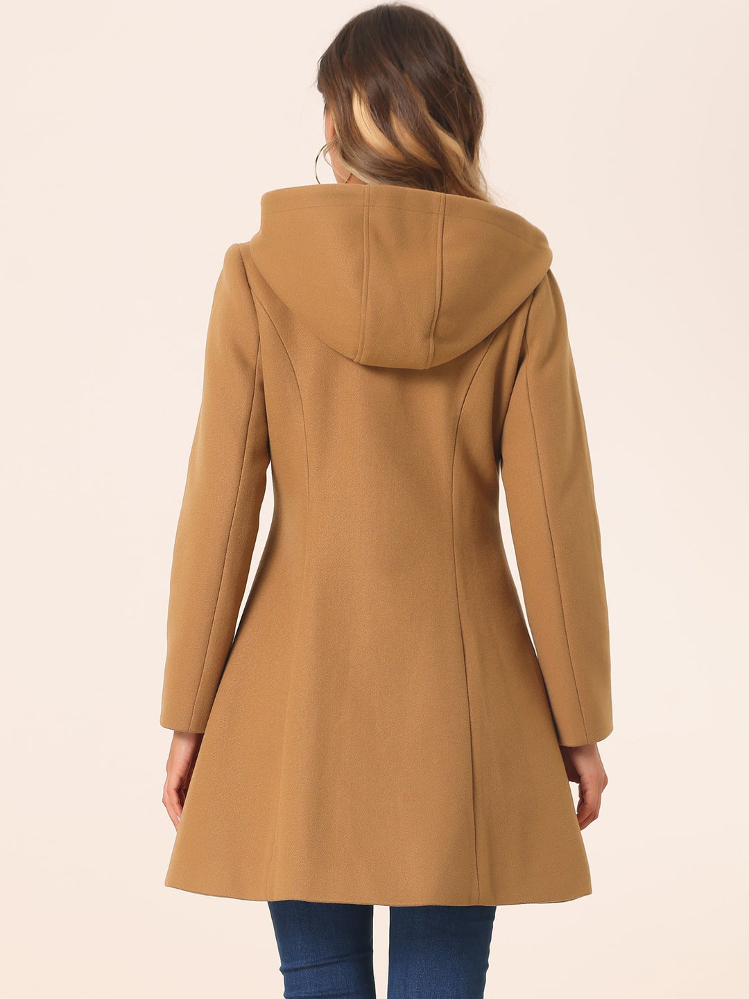 Women's Duffle Coat Hooded Toggle Button-Up Long Sleeve Winter