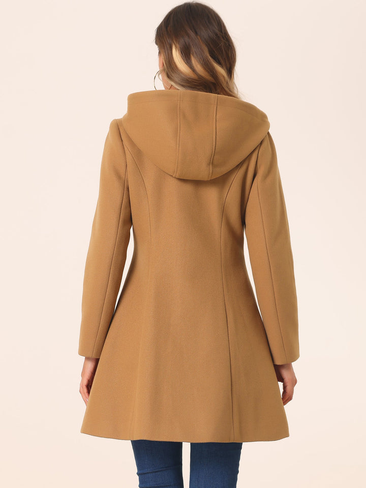 Women's Duffle Coat Hooded Toggle Button-Up Long Sleeve Winter