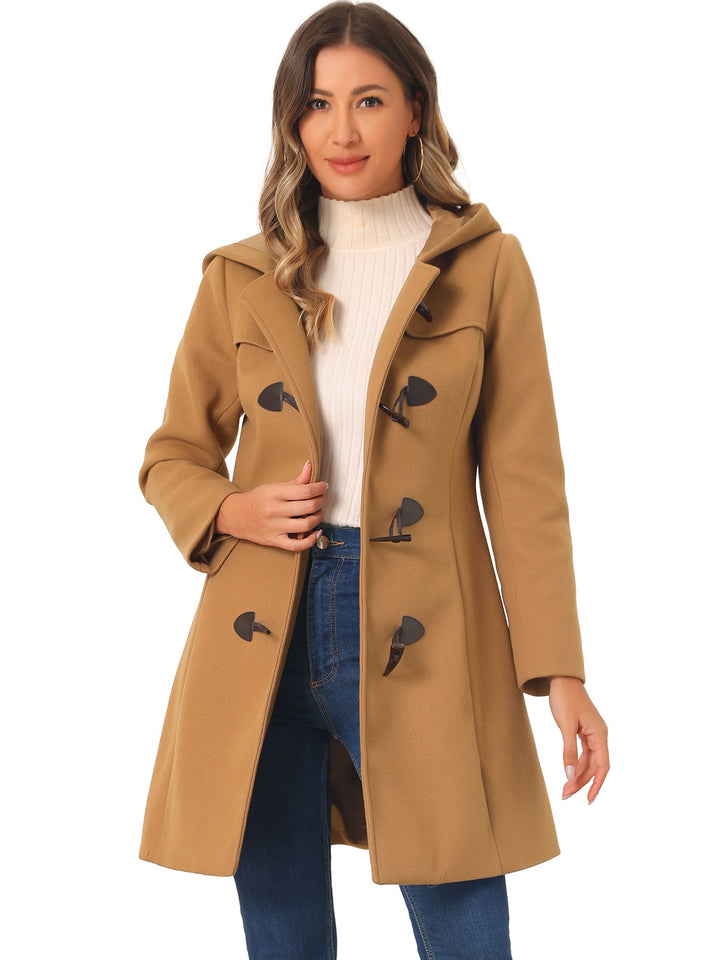 Women's Duffle Coat Hooded Toggle Button-Up Long Sleeve Winter