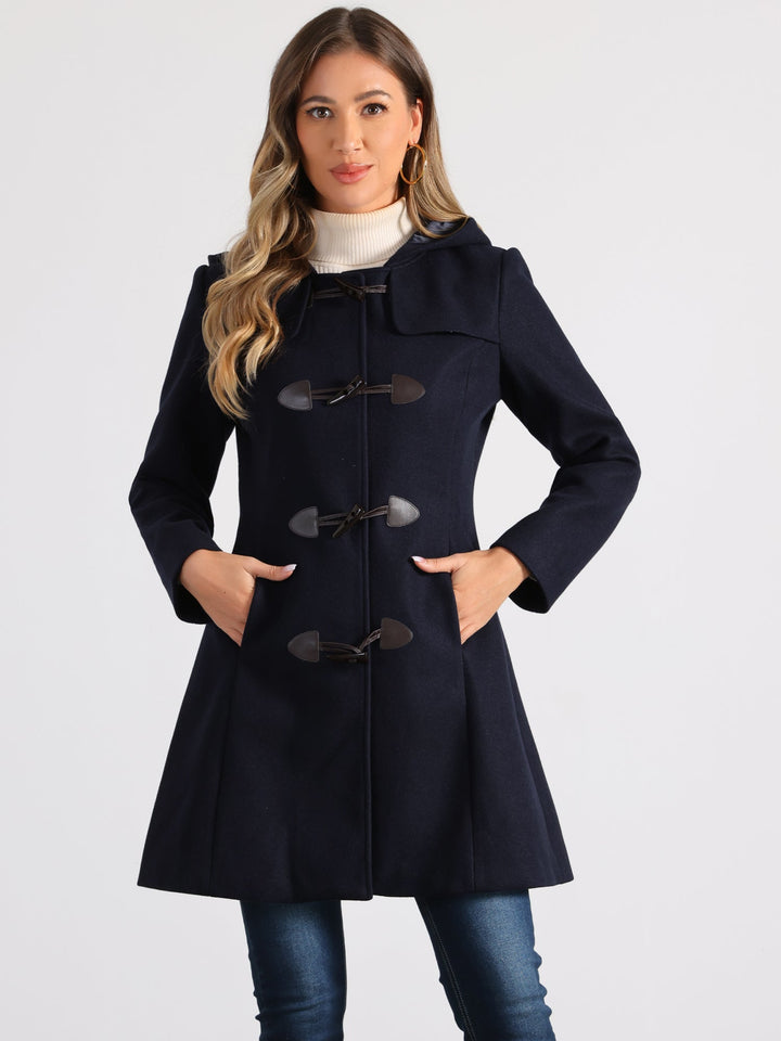 Women's Duffle Coat Hooded Toggle Button-Up Long Sleeve Winter