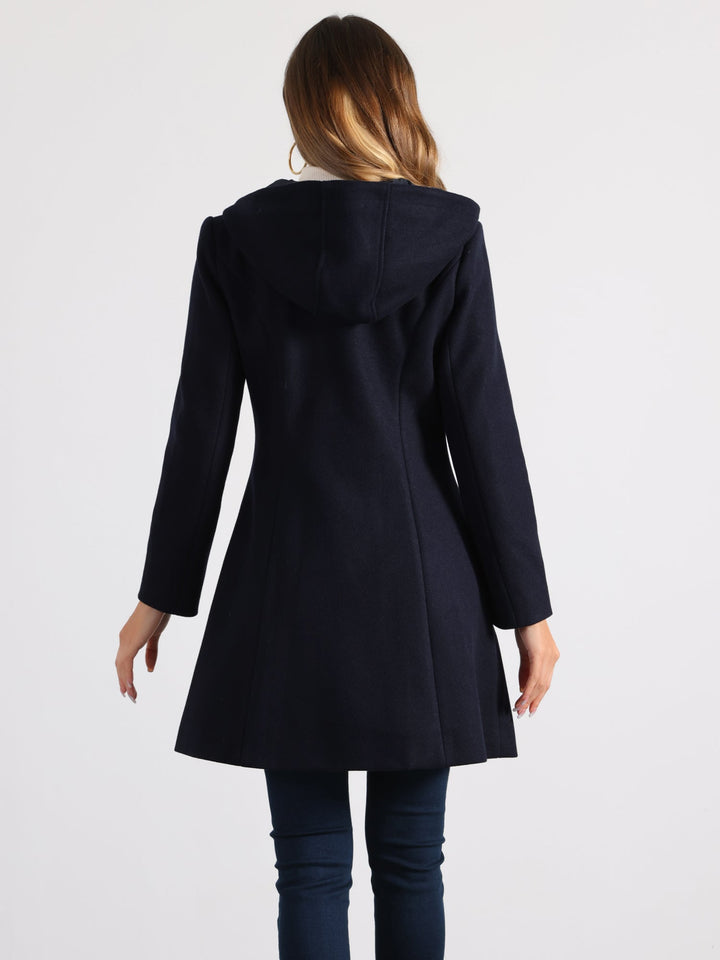 Women's Duffle Coat Hooded Toggle Button-Up Long Sleeve Winter