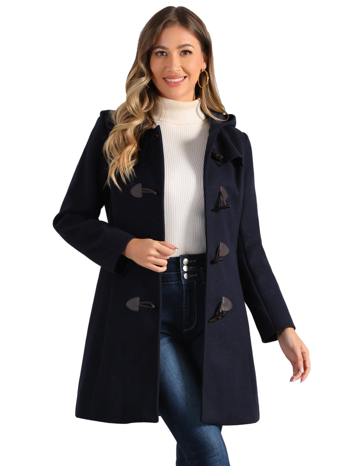Women's Duffle Coat Hooded Toggle Button-Up Long Sleeve Winter