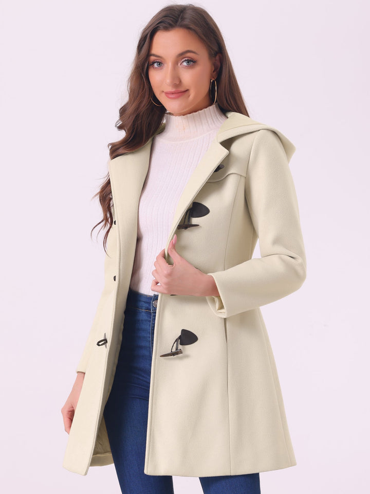 Women's Duffle Coat Hooded Toggle Button-Up Long Sleeve Winter