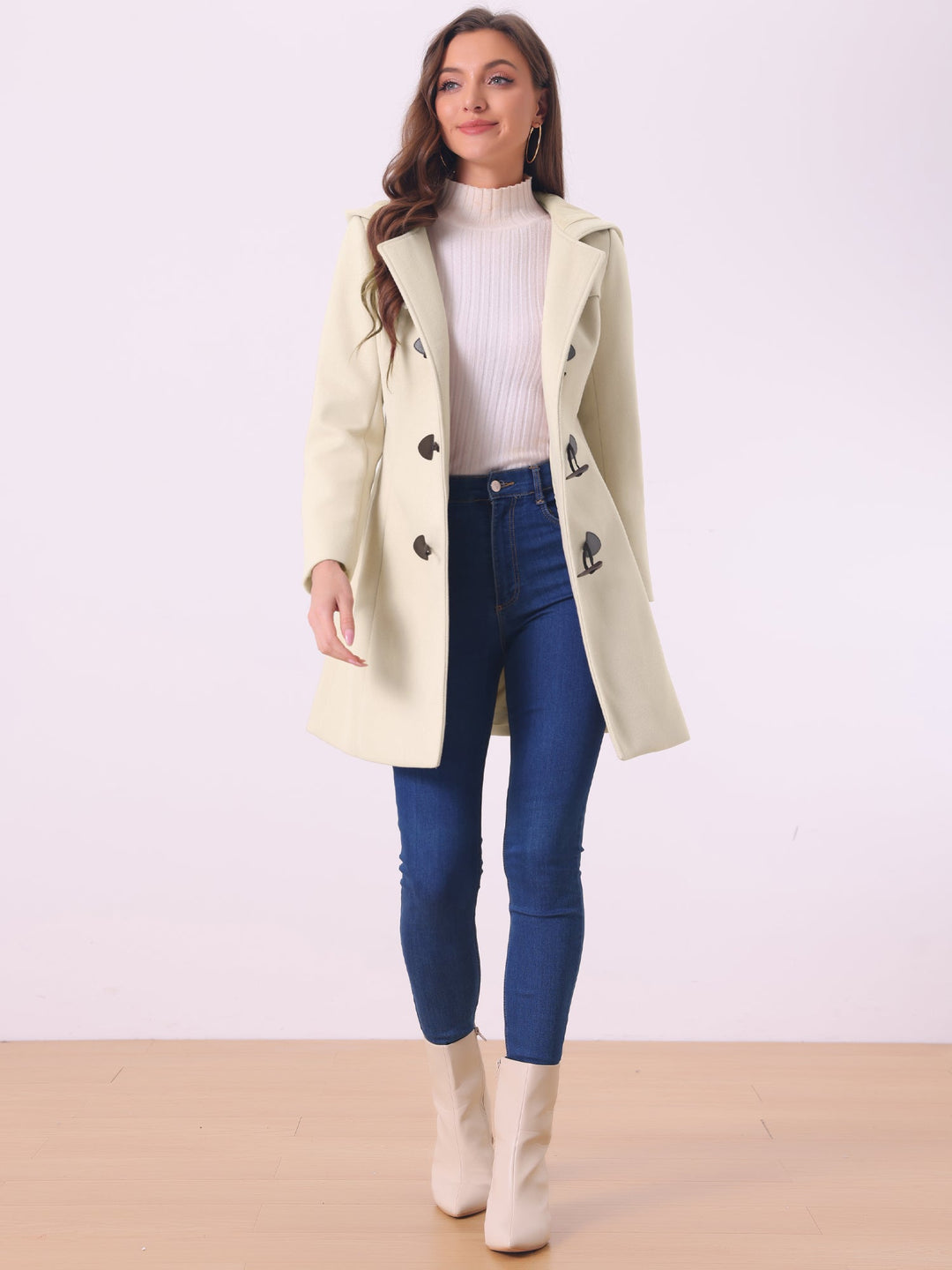 Women's Duffle Coat Hooded Toggle Button-Up Long Sleeve Winter