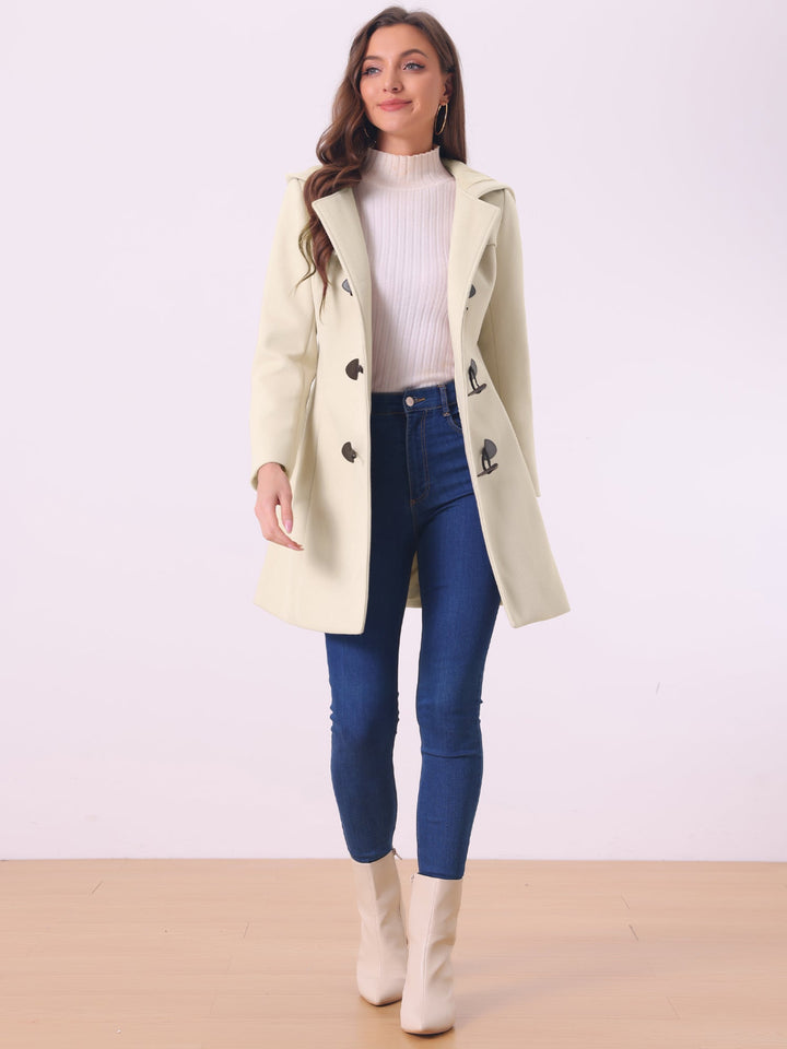 Women's Duffle Coat Hooded Toggle Button-Up Long Sleeve Winter