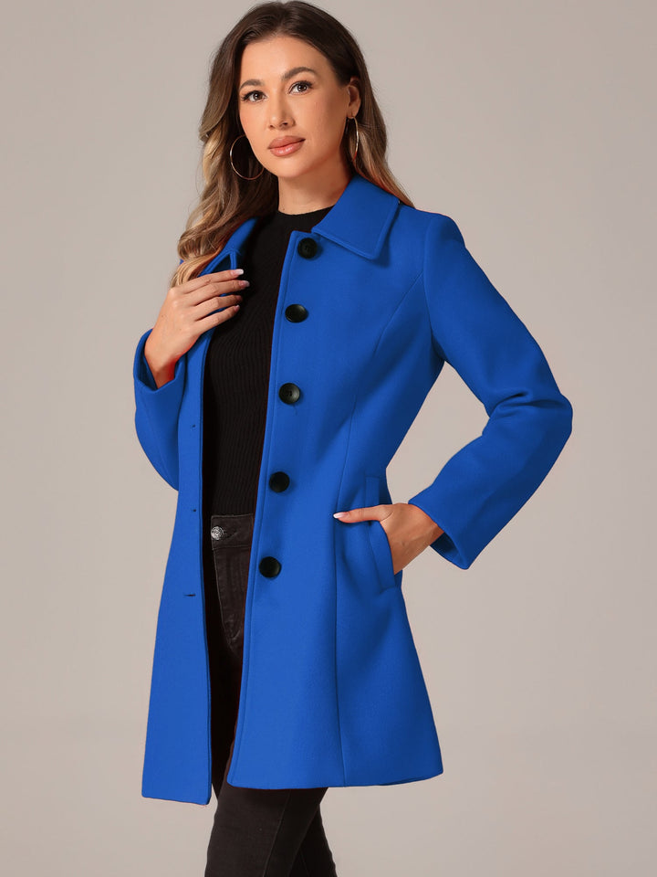 Women's Pea Coat Solid Single-Breasted Long Sleeve Regular Fit Mid Length