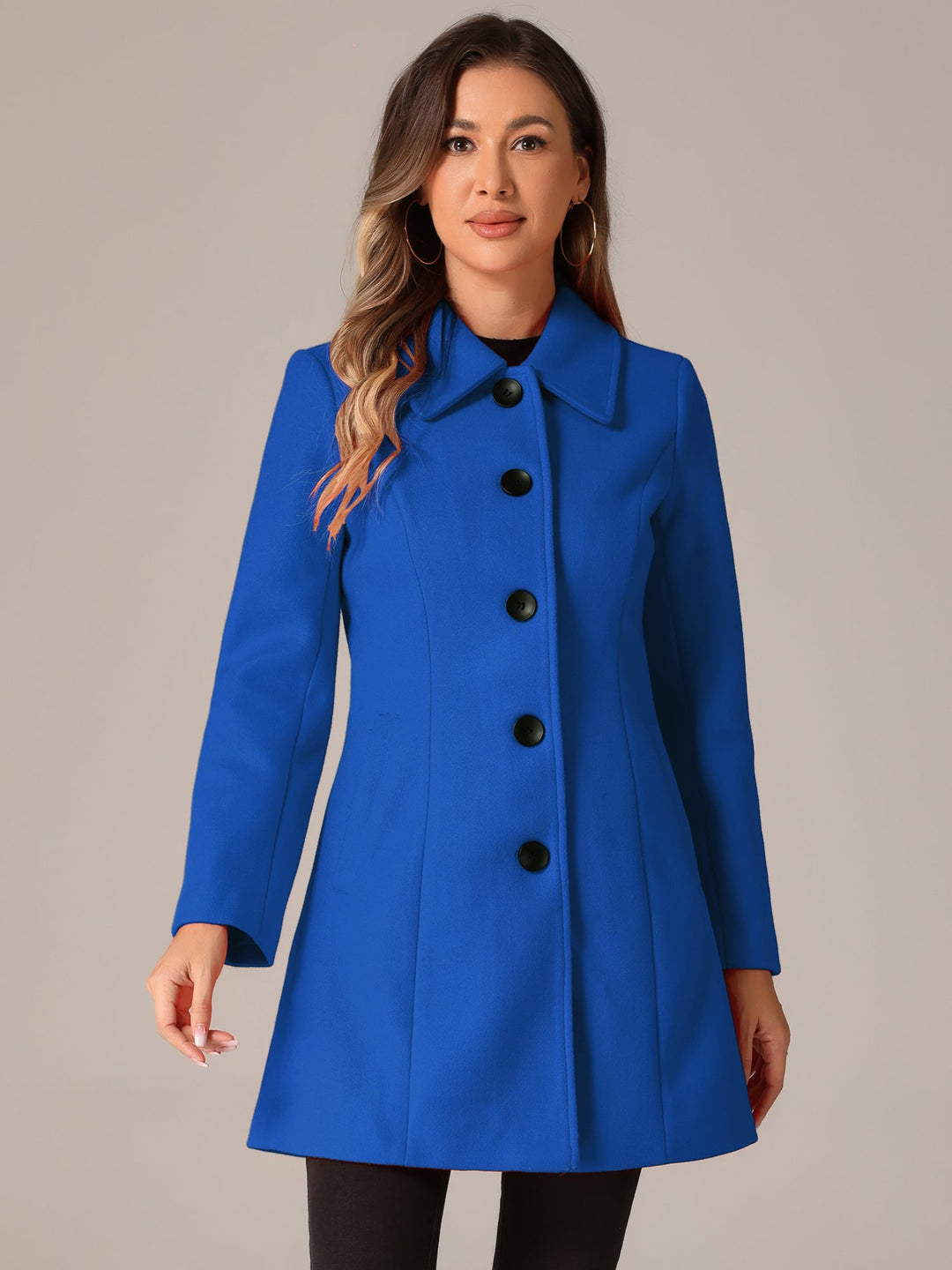 Women's Pea Coat Solid Single-Breasted Long Sleeve Regular Fit Mid Length