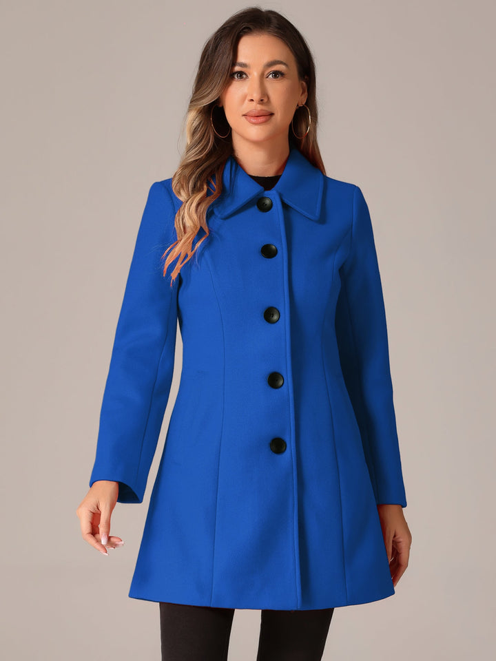 Women's Pea Coat Solid Single-Breasted Long Sleeve Regular Fit Mid Length