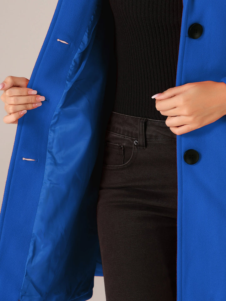 Women's Pea Coat Solid Single-Breasted Long Sleeve Regular Fit Mid Length