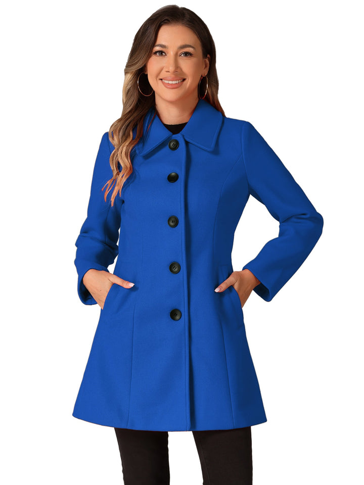 Women's Pea Coat Solid Single-Breasted Long Sleeve Regular Fit Mid Length