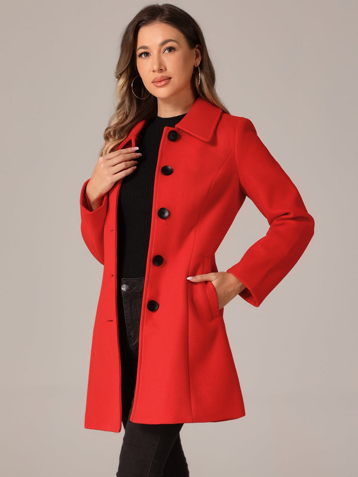 Women's Pea Coat Solid Single-Breasted Long Sleeve Regular Fit Mid Length