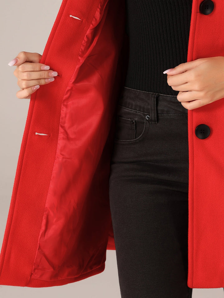 Women's Pea Coat Solid Single-Breasted Long Sleeve Regular Fit Mid Length