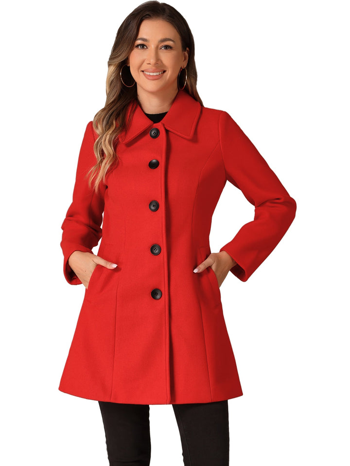 Women's Pea Coat Solid Single-Breasted Long Sleeve Regular Fit Mid Length