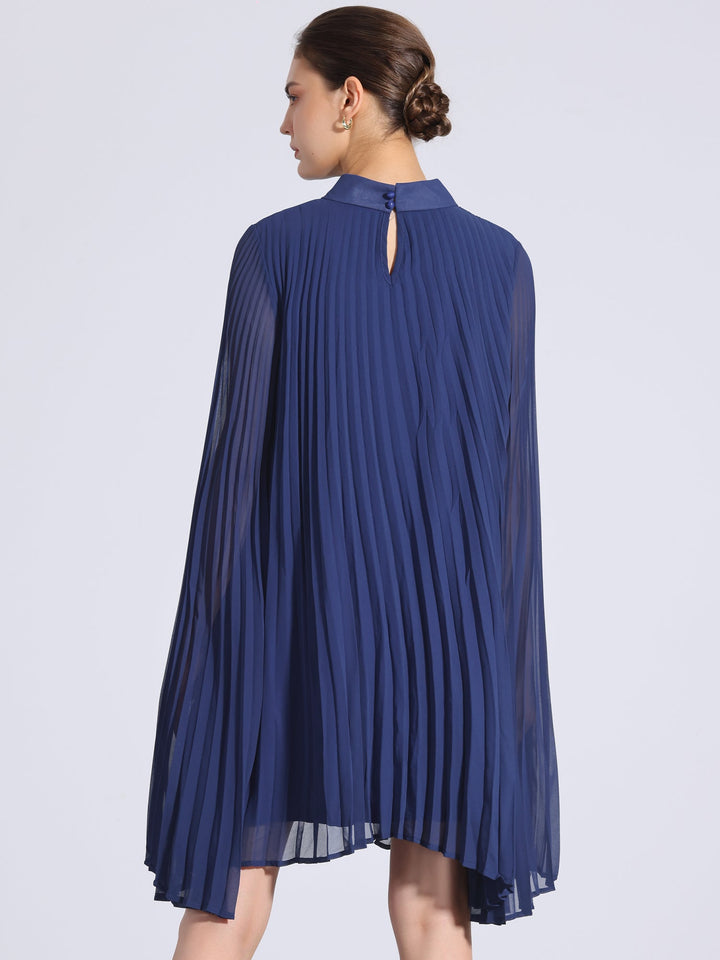 Loose Flowy Cloak Sleeve Pleated Chiffon Mini Dress