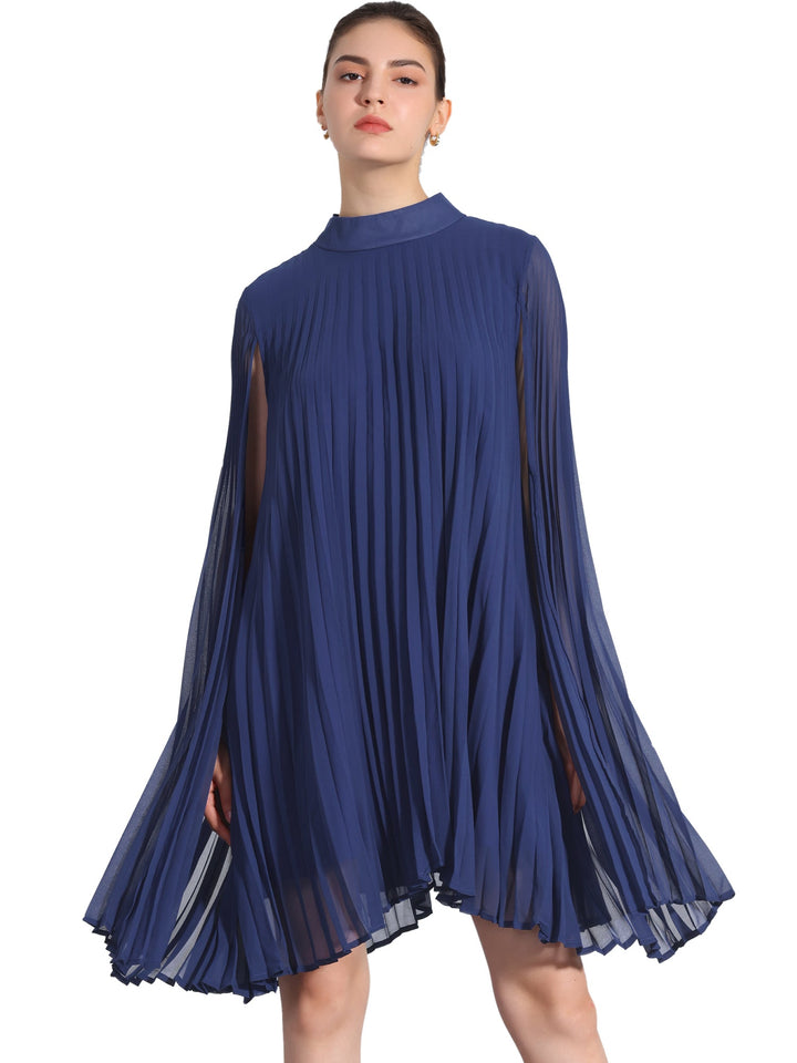 Loose Flowy Cloak Sleeve Pleated Chiffon Mini Dress