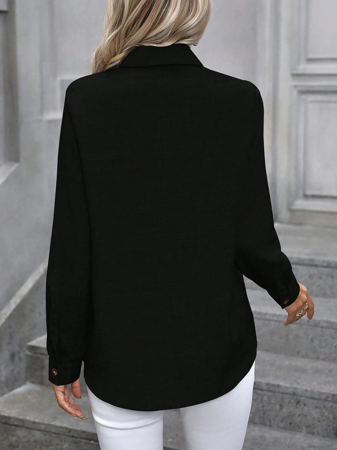 Women's Shirt Collared Button-Up Long Sleeve Regular Fit Work