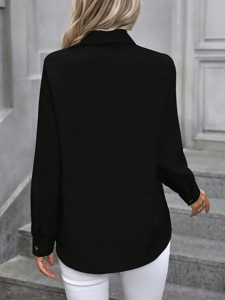 Women's Shirt Collared Button-Up Long Sleeve Regular Fit Work