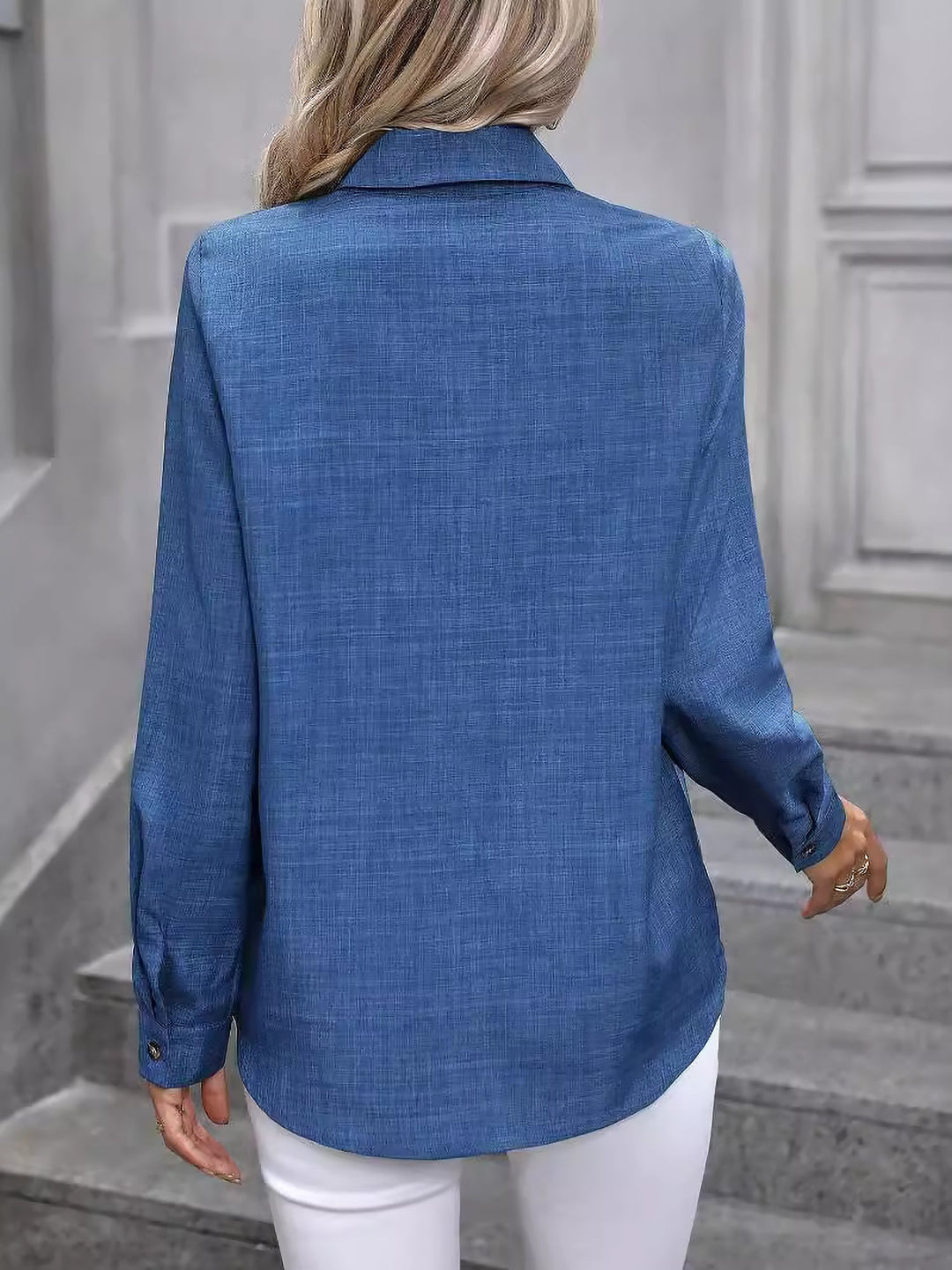 Women's Shirt Collared Button-Up Long Sleeve Regular Fit Work