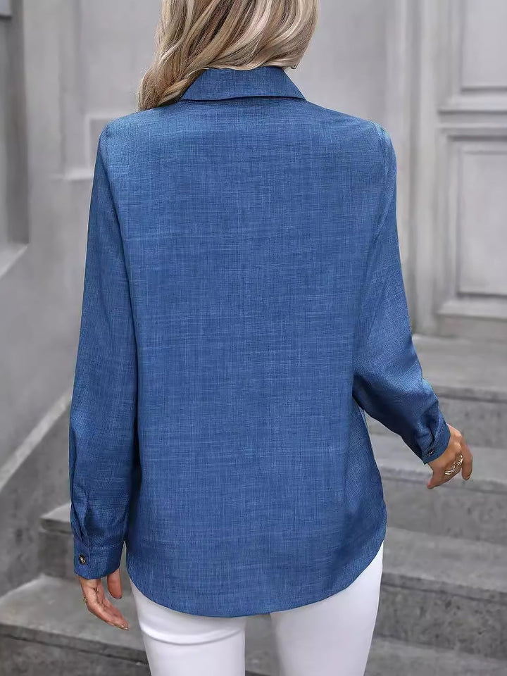 Women's Shirt Collared Button-Up Long Sleeve Regular Fit Work