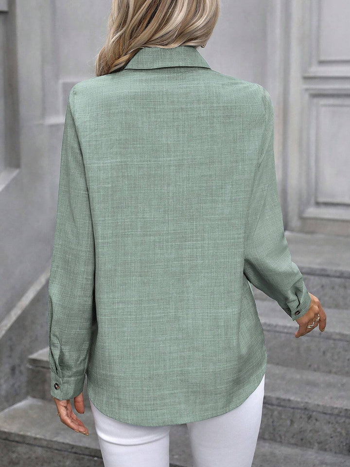 Women's Shirt Collared Button-Up Long Sleeve Regular Fit Work