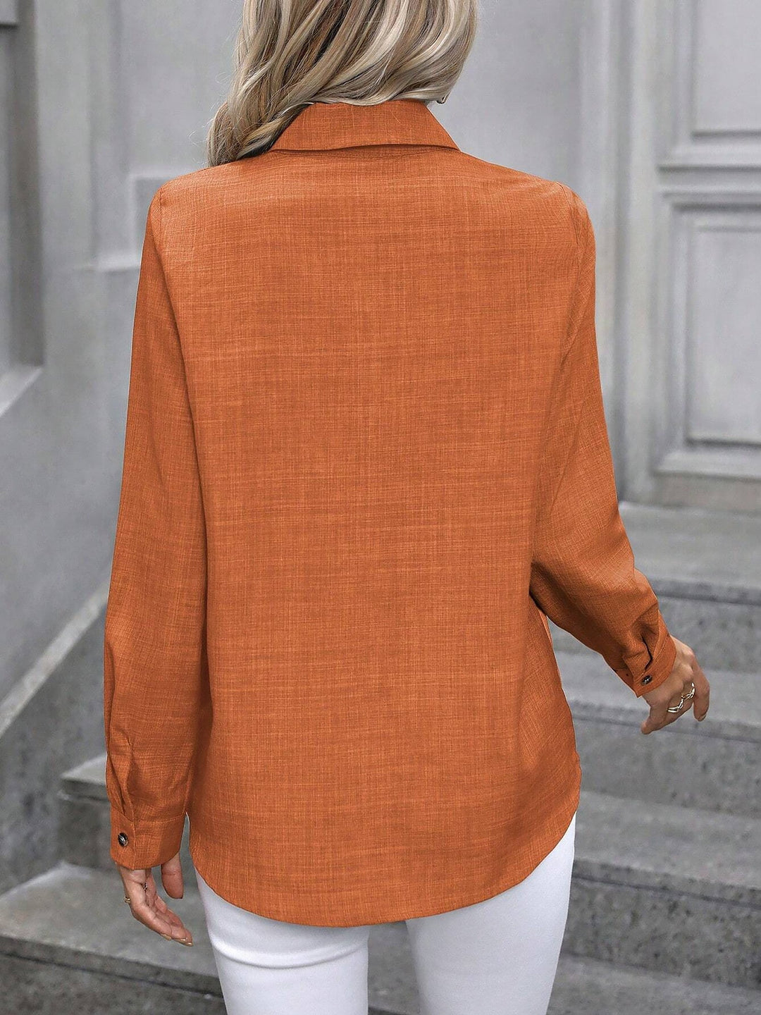 Women's Shirt Collared Button-Up Long Sleeve Regular Fit Work