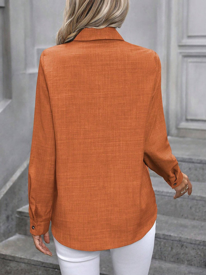 Women's Shirt Collared Button-Up Long Sleeve Regular Fit Work