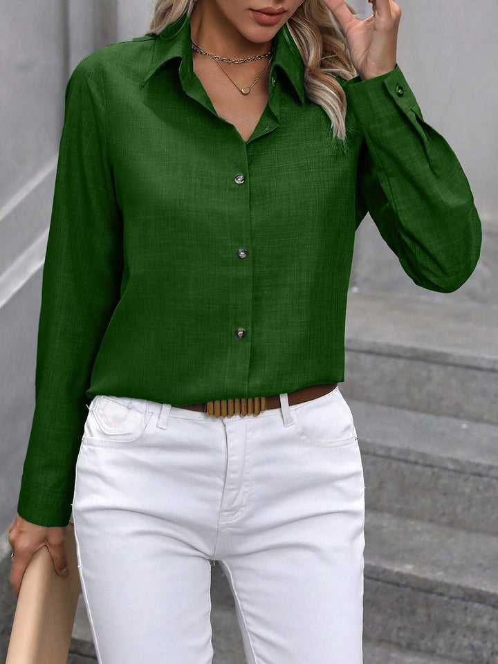 Women's Shirt Collared Button-Up Long Sleeve Regular Fit Work