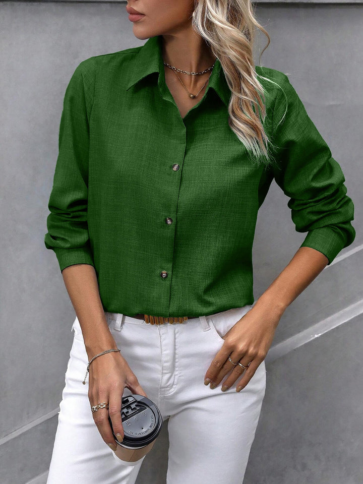 Women's Shirt Collared Button-Up Long Sleeve Regular Fit Work