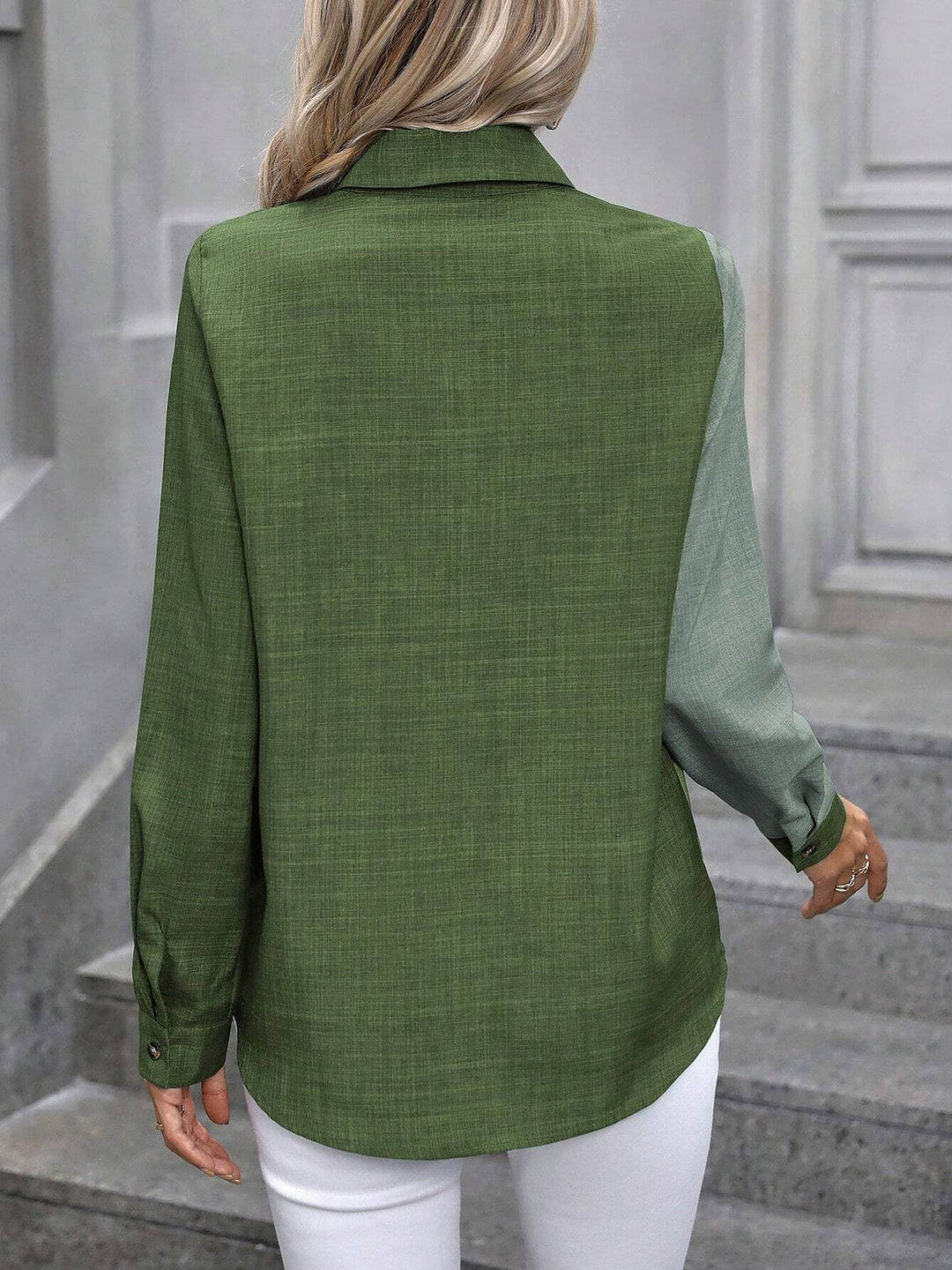 Women's Shirt Collared Button-Up Long Sleeve Regular Fit Work