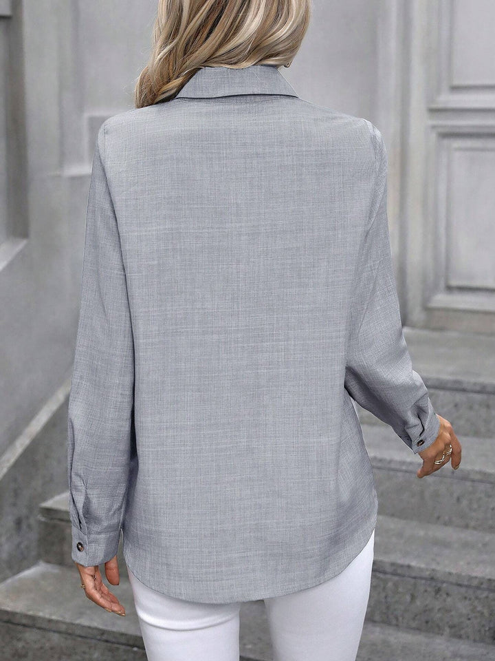 Women's Shirt Collared Button-Up Long Sleeve Regular Fit Work