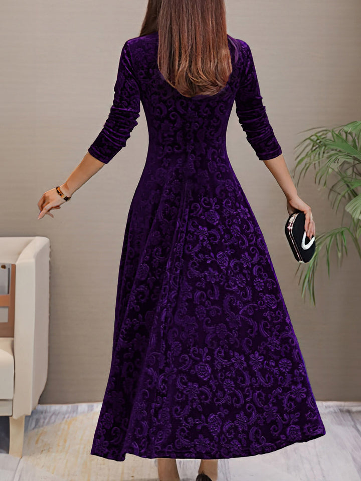 Women's Maxi Dress Velvet Floral V-Neck Long Sleeve Regular Fit