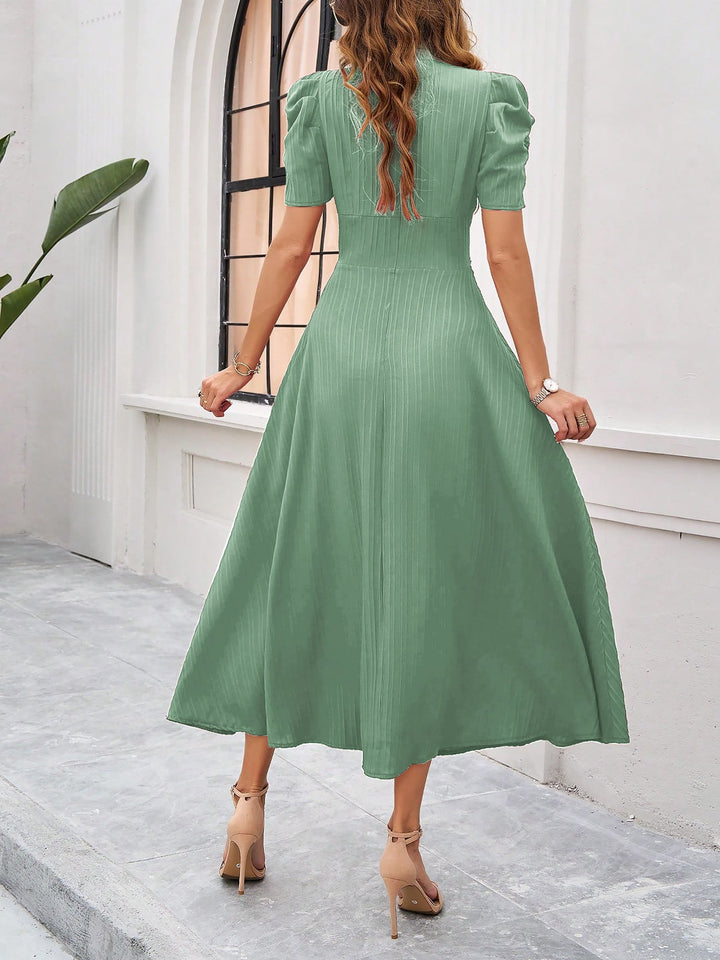 Women's A-Line Dress Textured Ruched Puff Sleeve Short Sleeve Midi Cinched Waist