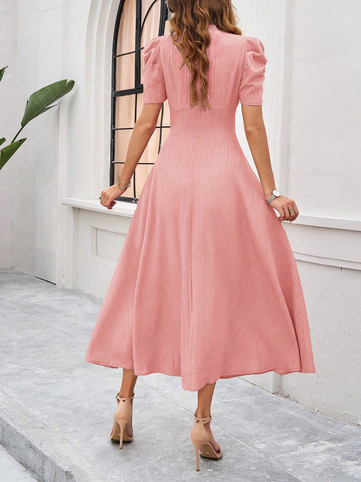 Women's A-Line Dress Textured Ruched Puff Sleeve Short Sleeve Midi Cinched Waist