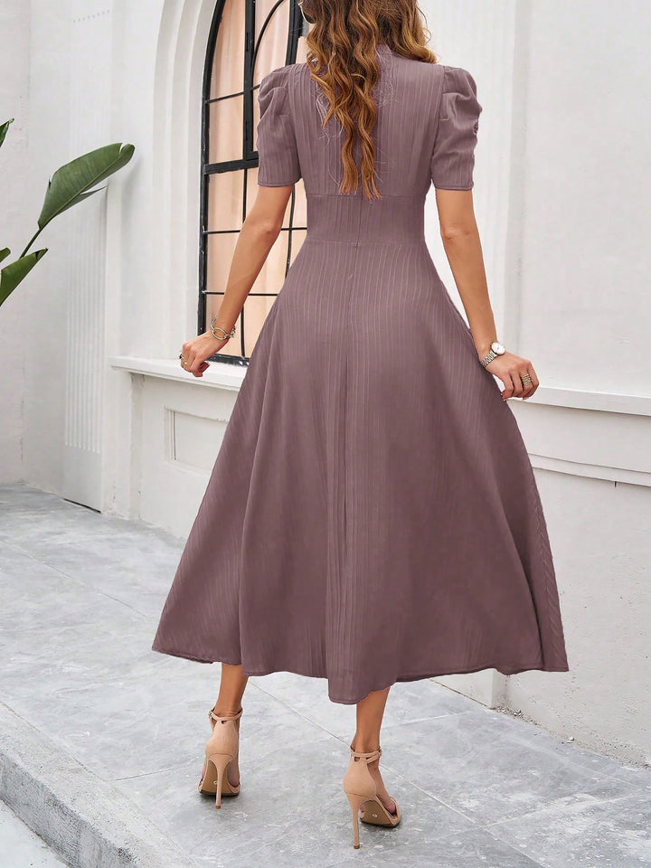 Women's A-Line Dress Textured Ruched Puff Sleeve Short Sleeve Midi Cinched Waist